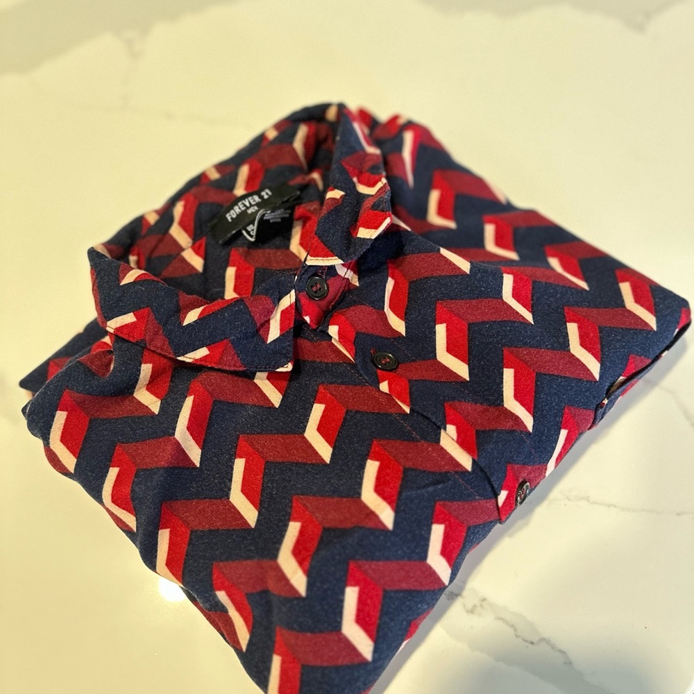 Forever 21 Red and Blue Patterned Men's Shirt